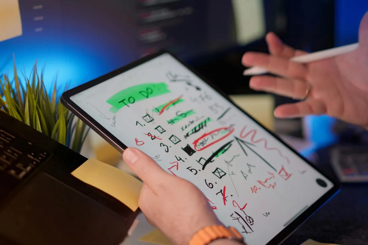 Event planner reviewing a to-do checklist on a tablet for successful event planning