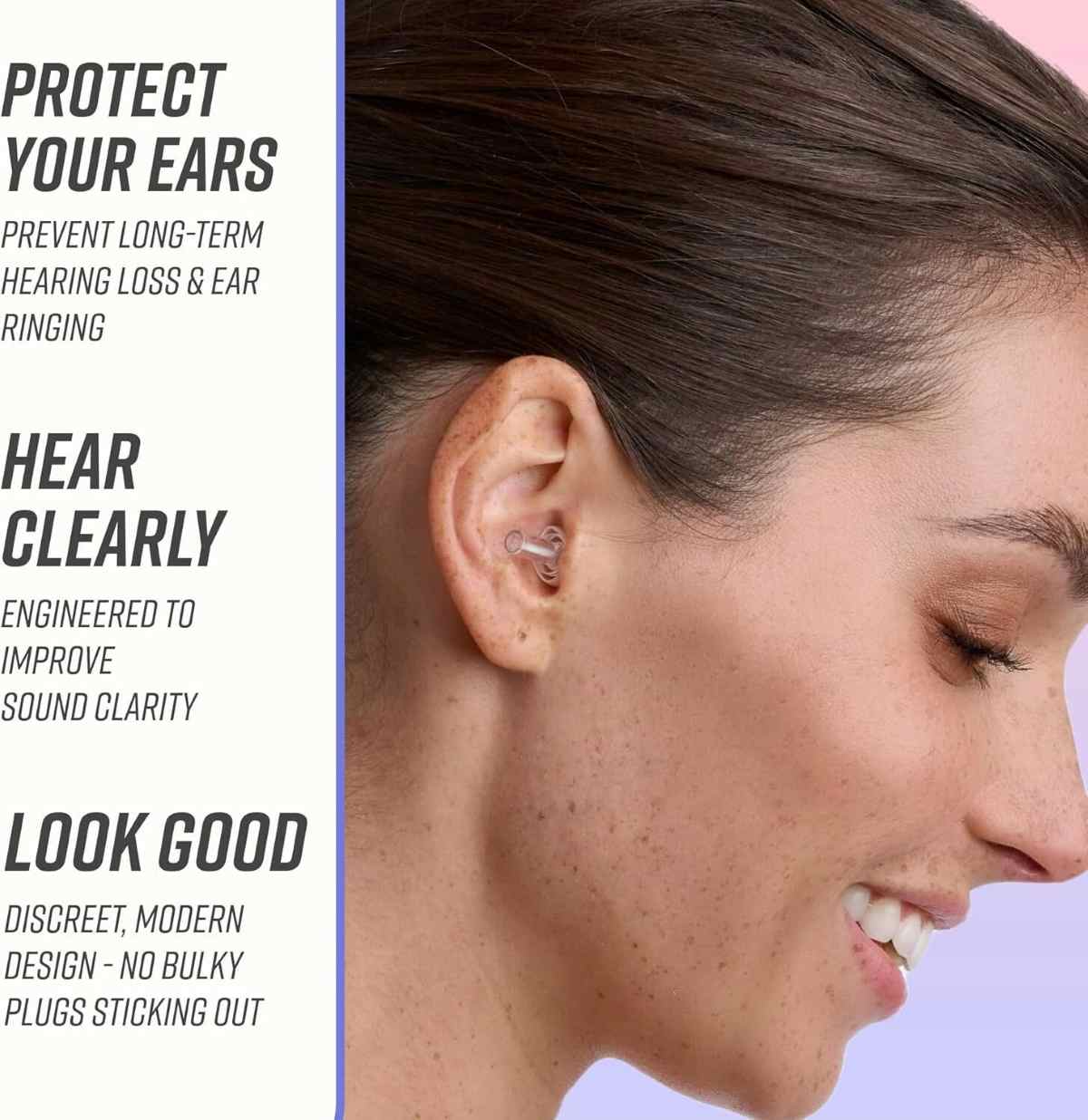 A model wearing High qulaity air plugs by Vibes